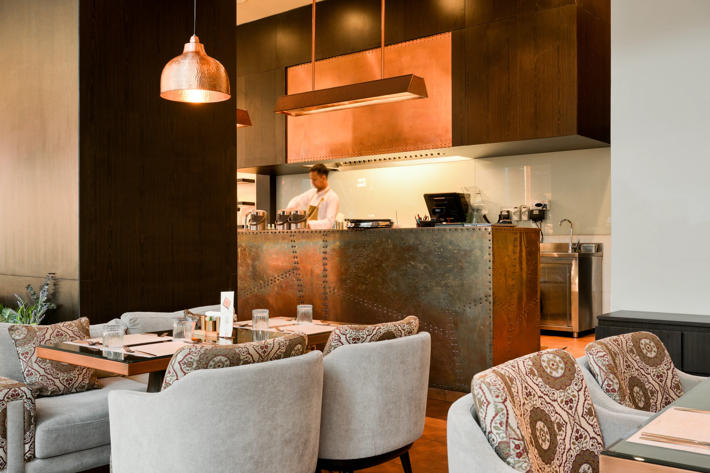 Karaki Lounge dining area and open kitchen