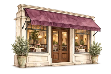 Conceptual restaurant illustration with a purple awning